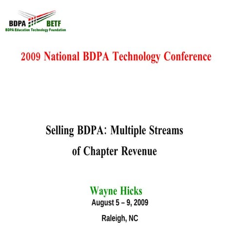 Selling BDPA: Multiple Streams of Chapter Income