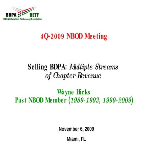 Selling BDPA: Multiple Streams of Chapter Revenue