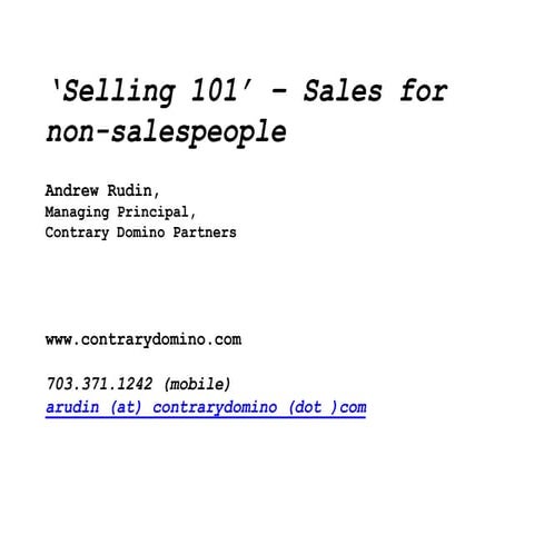 'Selling 101' Sales for non-salespeople