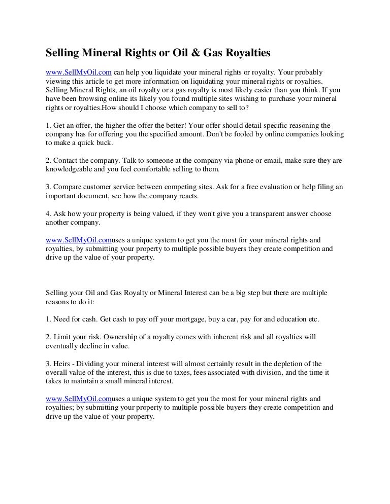 Sell Mineral Rights, Sell Oil Royalty, Sell Gas Royalty, Royalties pu…