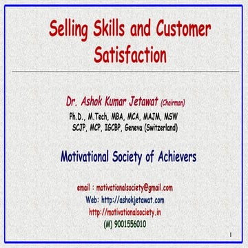Selling skills and customer satisfaction