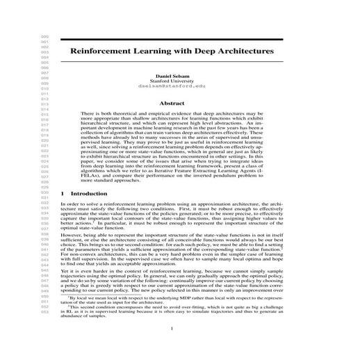 Reinforcement Learning with Deep Architectures