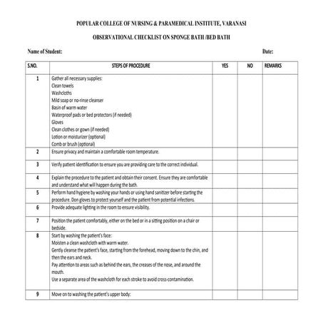 SEM 2 FOUNDATION CHECKLIST for bsc nursing | DOCX