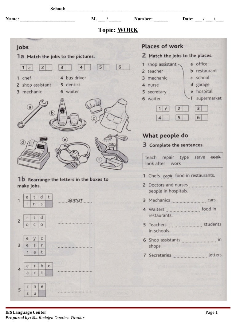 jobs worksheet