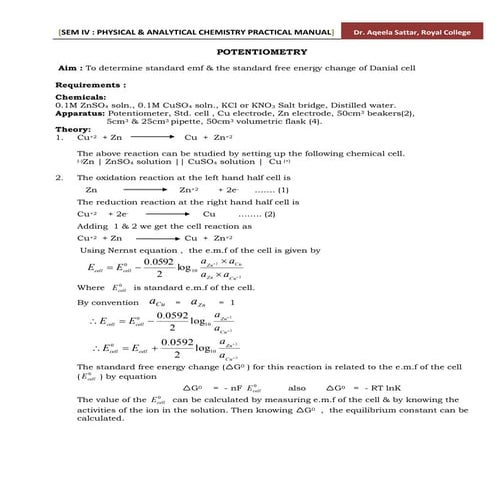 Laboratory Manual for Semester 4:  Physical and Analytical Chemistry Experiments