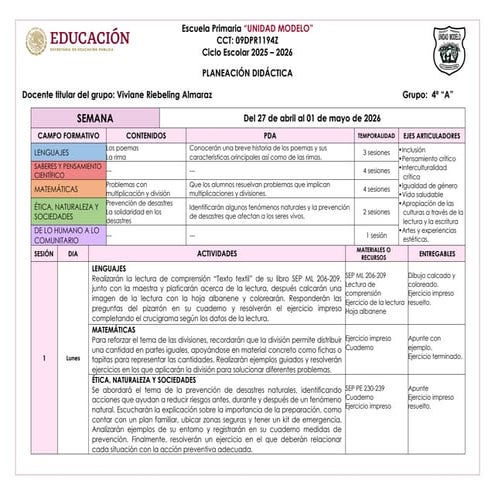 planeación por SEMANA 28 primaria cuarto grado | DOCX
