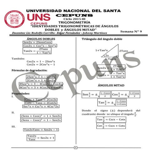 Semana 9 identidades trigonometricas de angulos dobles