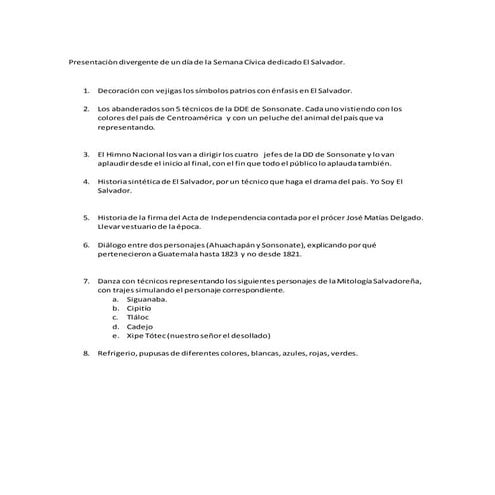 Semana cívica presentaciòn divergente de un día de la semana cívica dedicado el salvador