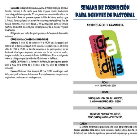 Semana de formación para agentes de pastoral | PDF