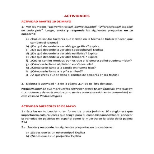 Semana del 18 al 22 de mayo español 2o g h i