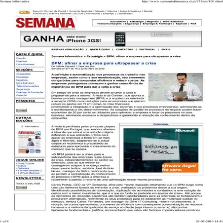 BPM: afinar a empresa para ultrapassar a crise