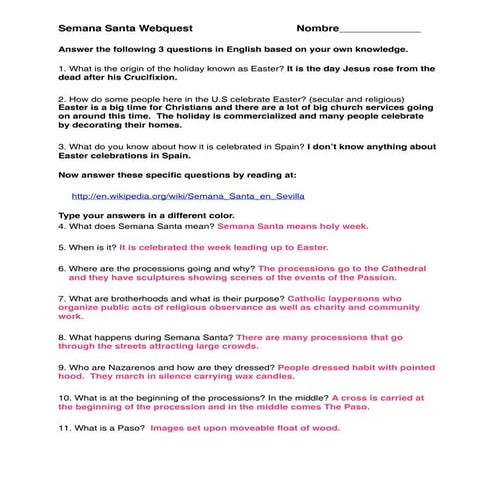 Spanish la semana santa webquest | PDF