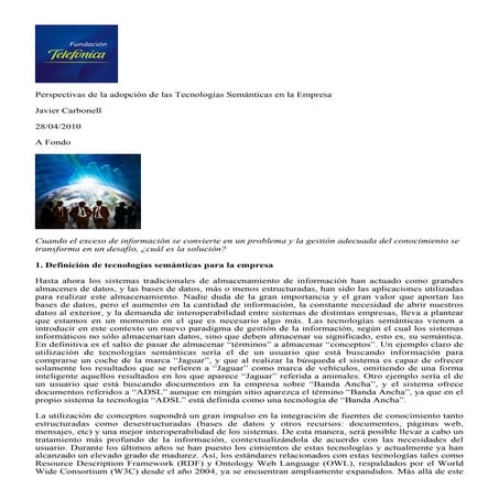 Perspectivas de la adopción de las Tecnologías Semánticas en la Empresa