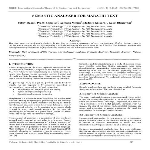 Semantic analyzer for marathi text
