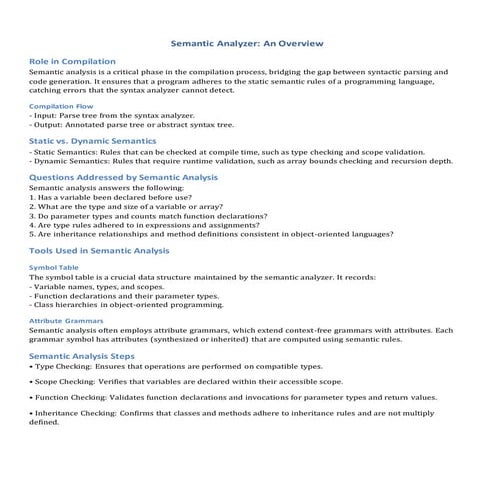 report summarizing semantic analyzer phase