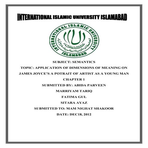 APPLICATION OF DIMENSIONS OF MEANING ON JAMES JOYCE’S A PORTRAIT OF ARTIST AS...