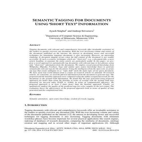 Semantic tagging for documents using 'short text' information