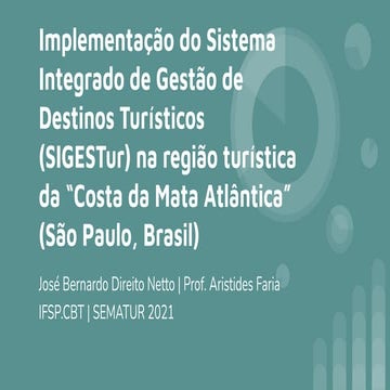 Apresentação sobre o projeto SIGESTur na SEMATUR IFSP CBT 2021