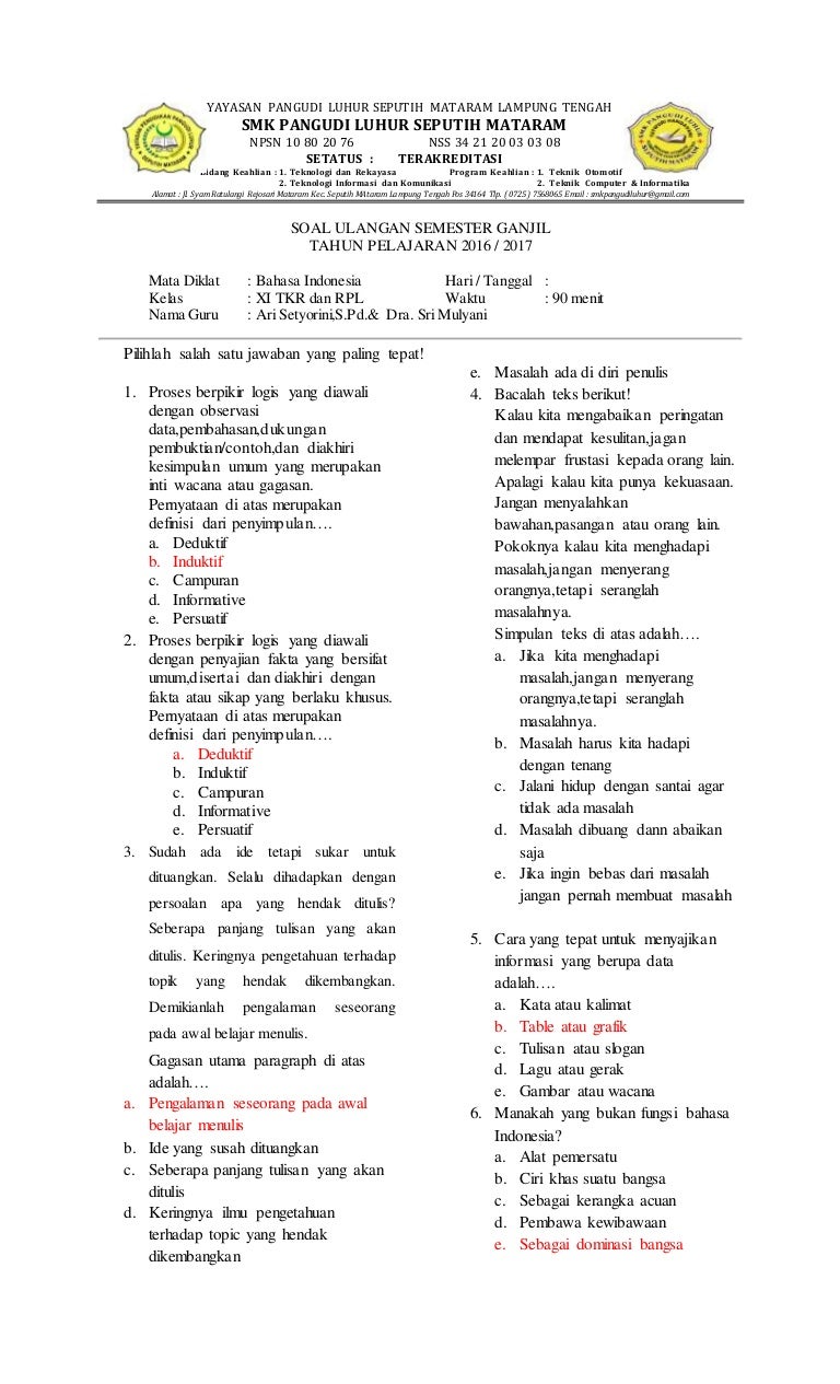 Semester Ganjil B Indo Xi