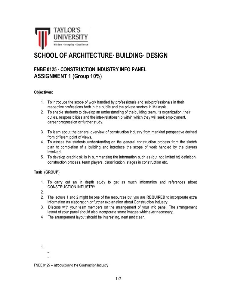 Semester 1: Introduction to Construction Industry Project 1 Brief - C…