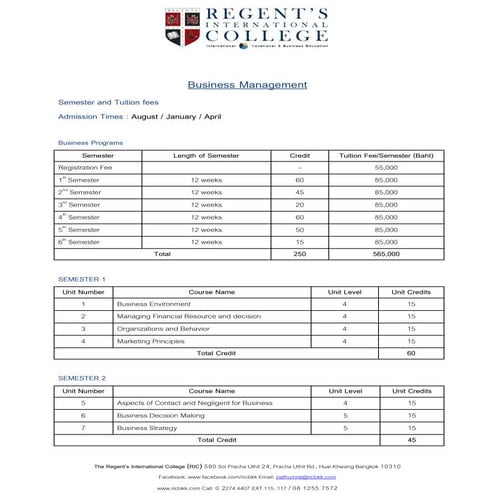 Regent's International Semester and tuition fees for business ...