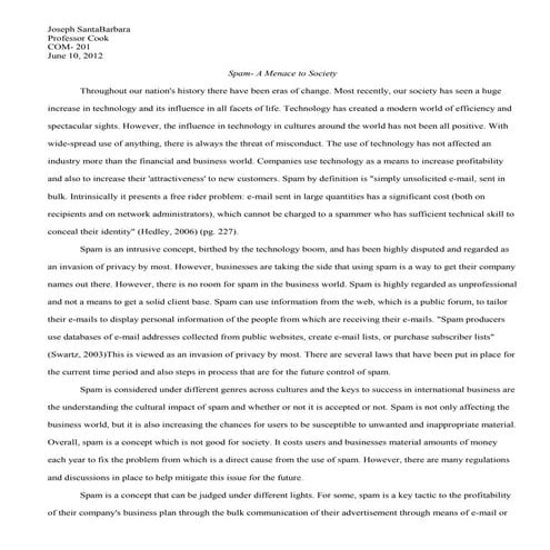 Spam- A Menace to Society