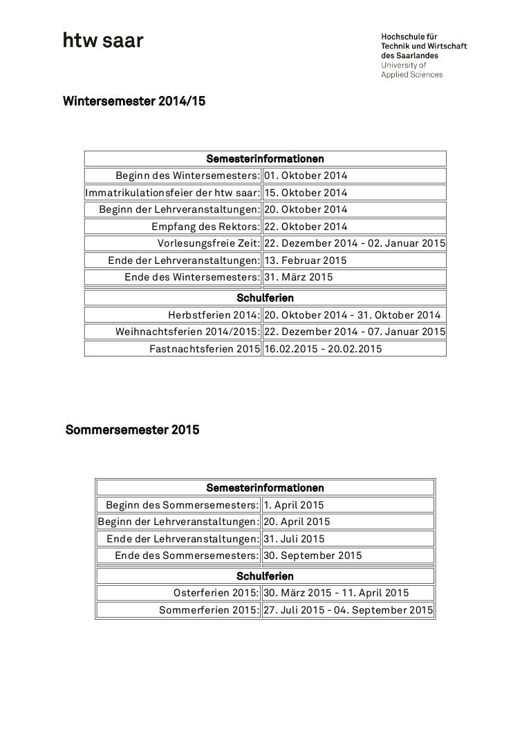 Semestertermine 2015 16
