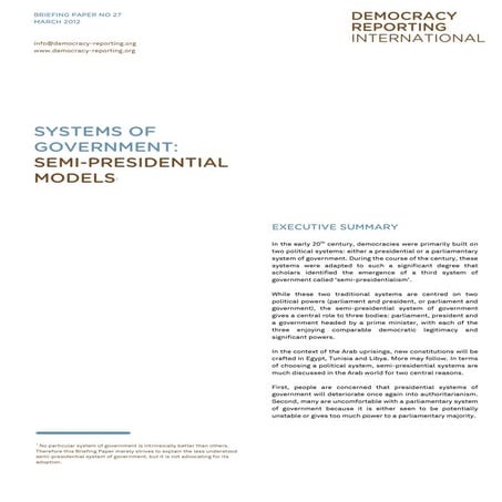 Systems of Government : Semi-Presidential Models | PDF