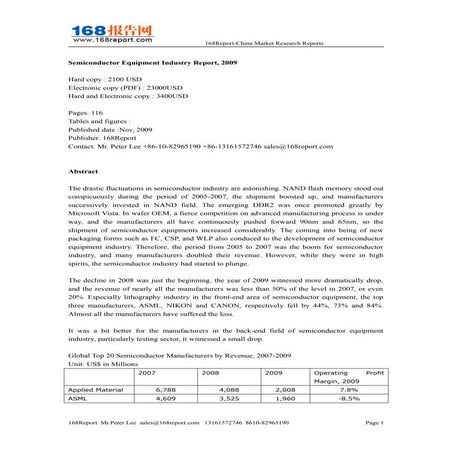 Semiconductor equipment industry report, 2009