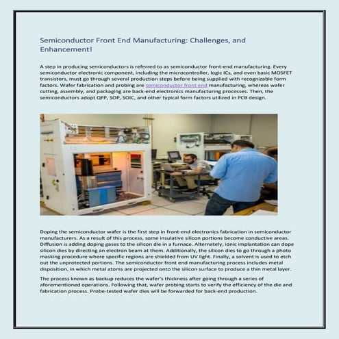 Semiconductor Front End Manufacturing