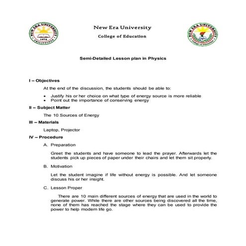 Semi detailed lesson plan