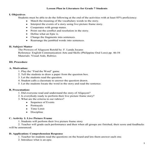 Sample Detailed Lesson Plan Sample Detailed Lesson Plan