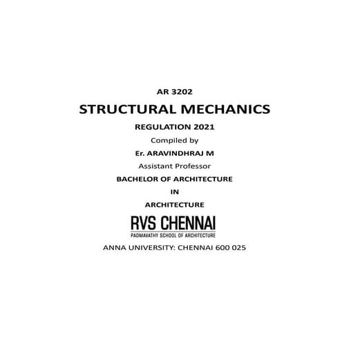 SEM II 3202 STRUCTURAL MECHANICS, B ARCH, REGULATION 2021, ANNA ...