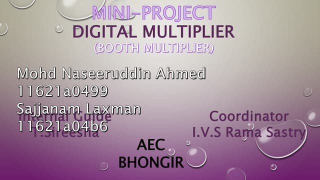 Seminar on Digital Multiplier(Booth Multiplier) Using VHDL