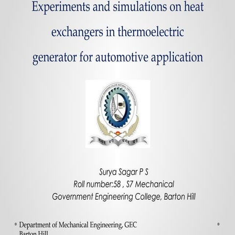 Experiments and simulations on heat exchangers in thermoelectric generator for automotive application