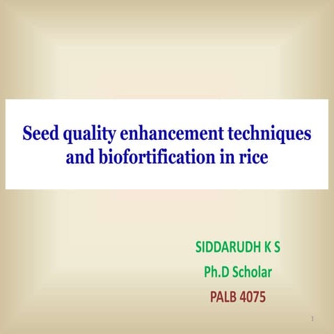 Seed priming:- A TOOL FOR QUALITY SEED PRODUCTION | PPTX