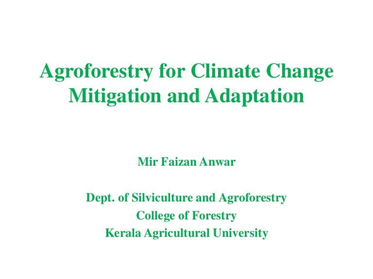 Agroforestry For Climate Change Mitigation And Adaptation