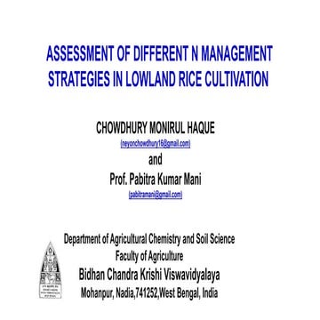 ASSESSMENT OF DIFFERENT N MANAGEMENT STRATEGIES IN LOWLAND RICE CULTIVATION