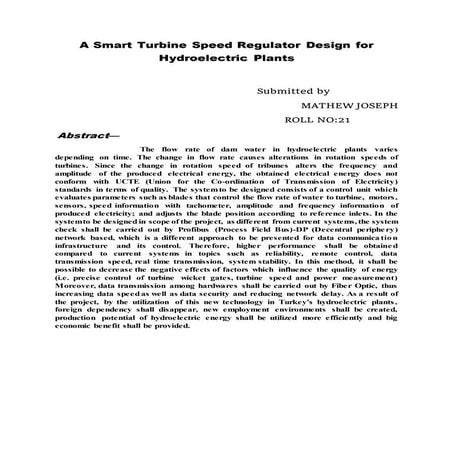 A Smart Turbine Speed Regulator Design for Hydroelectric Plants