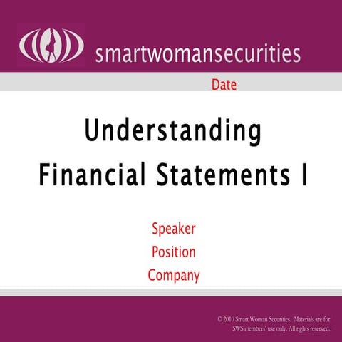 Seminar 5   understanding financial statements i