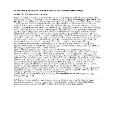 Seminar activity 3 the search for intimacy