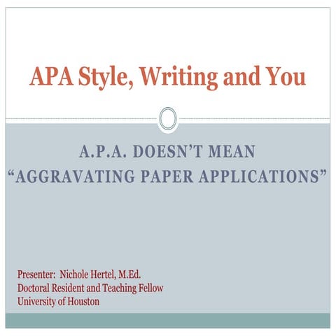 APA Style, Writing And You