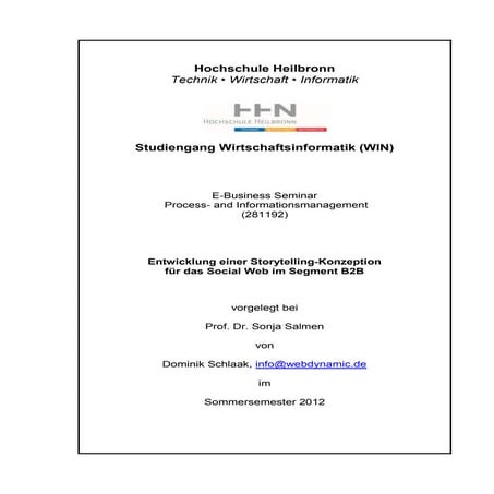 Seminararbeit Entwicklung einer Storytelling-Konzeption für das Social Web im...