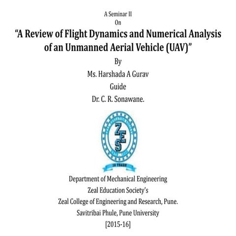 A Review of Flight Dynamics and Numerical Analysis of an Unmanned Aerial Vehi...