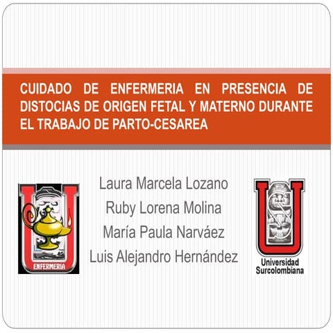 CUIDADO DE ENFERMERIA EN PRESENCIA DE DISTOCIAS DE ORIGEN FETAL Y MATERNO DUR...