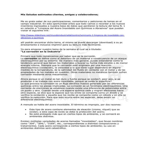 Seminario 2, la corrosion en la industria