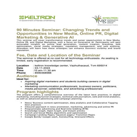 Seminar on Changing Trends and Opportunities in New Media, Online PR, Digital...