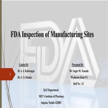 FDA inspection of manufacturing sites