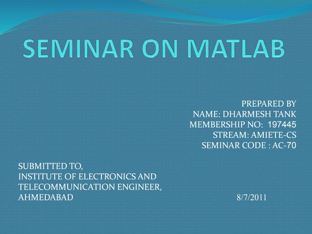 Seminar on MATLAB