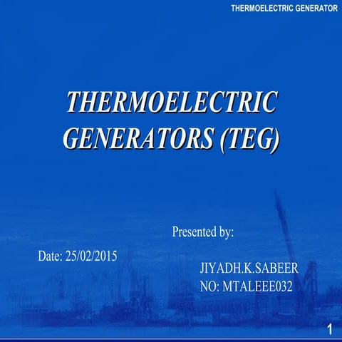 THERMOELECTRIC GENERATORS SEMINAR IEEE